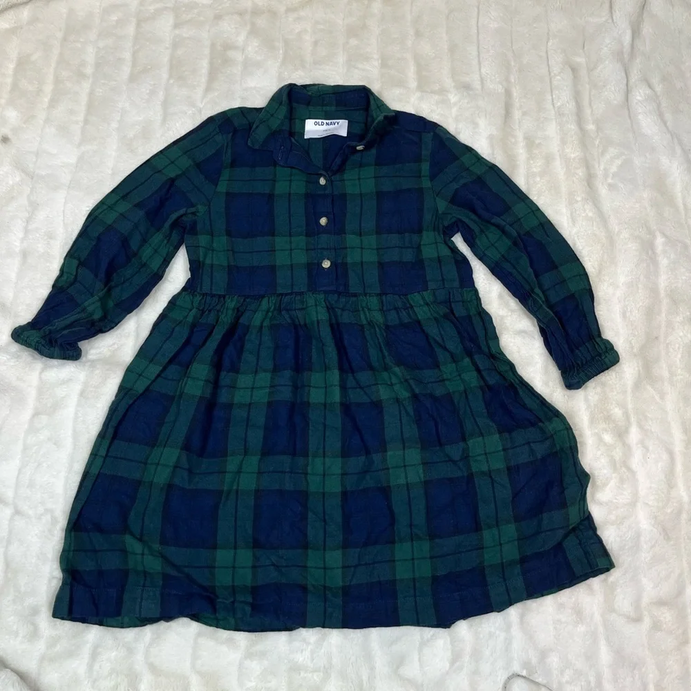Old Navy Girls S 6/7 Blue Green Plaid School Preppy Lumberjack Fall Winter Dress